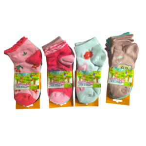 (6 a 8 años) 12 pares calcetas cortas para niña variedad de colores y diseños
