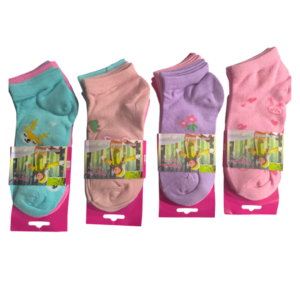 (8 a 10 años) 12 pares calcetas cortas para niña variedad de colores y diseños